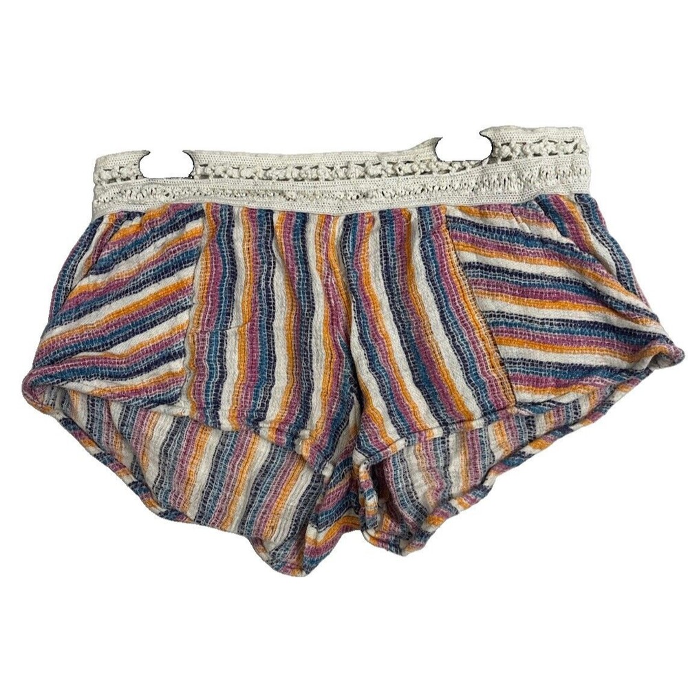 Rip Curl Striped Crochet Waist Beach Shorts Women’s M Boho Festival Multicolor